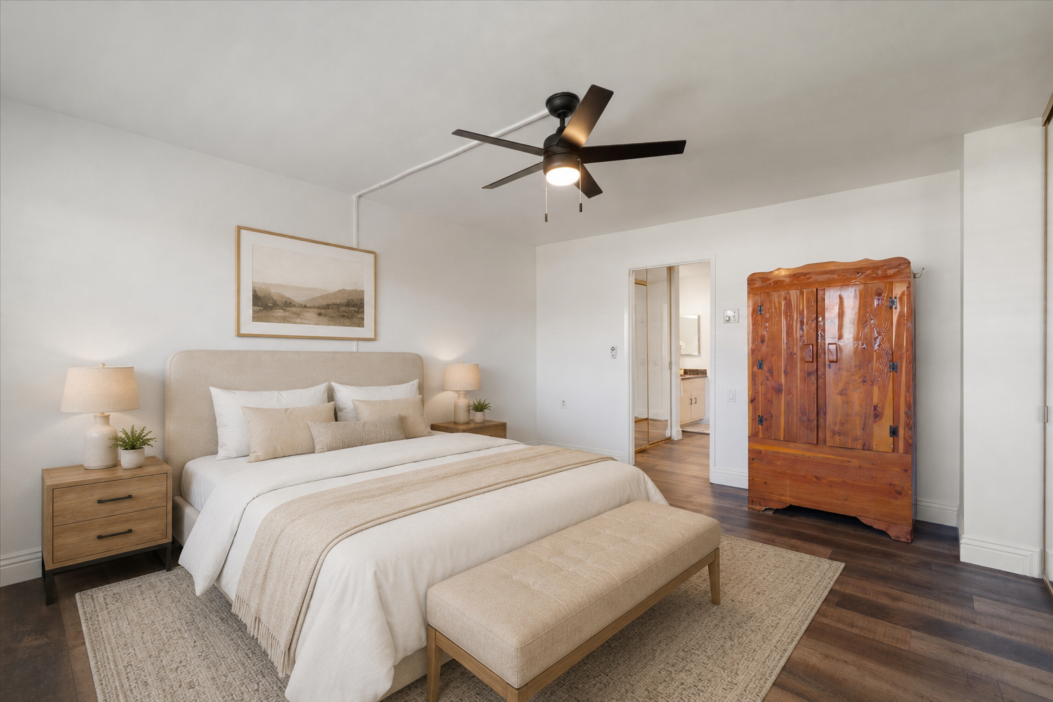 Virtually staged primary bedroom