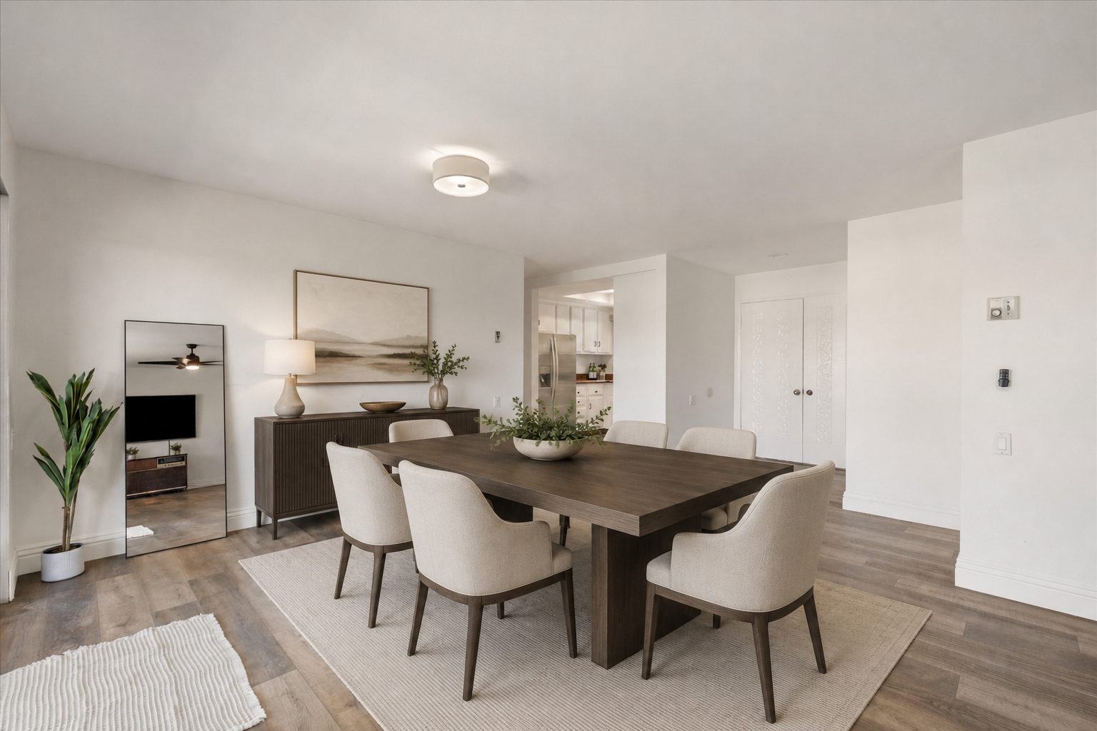 Dining area virtually staged with table for six